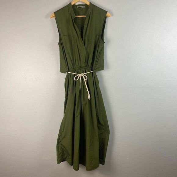 VINCE Cedar Green Rope Belted Cutout Back Utility Midi Dress - Picture 15 of 16